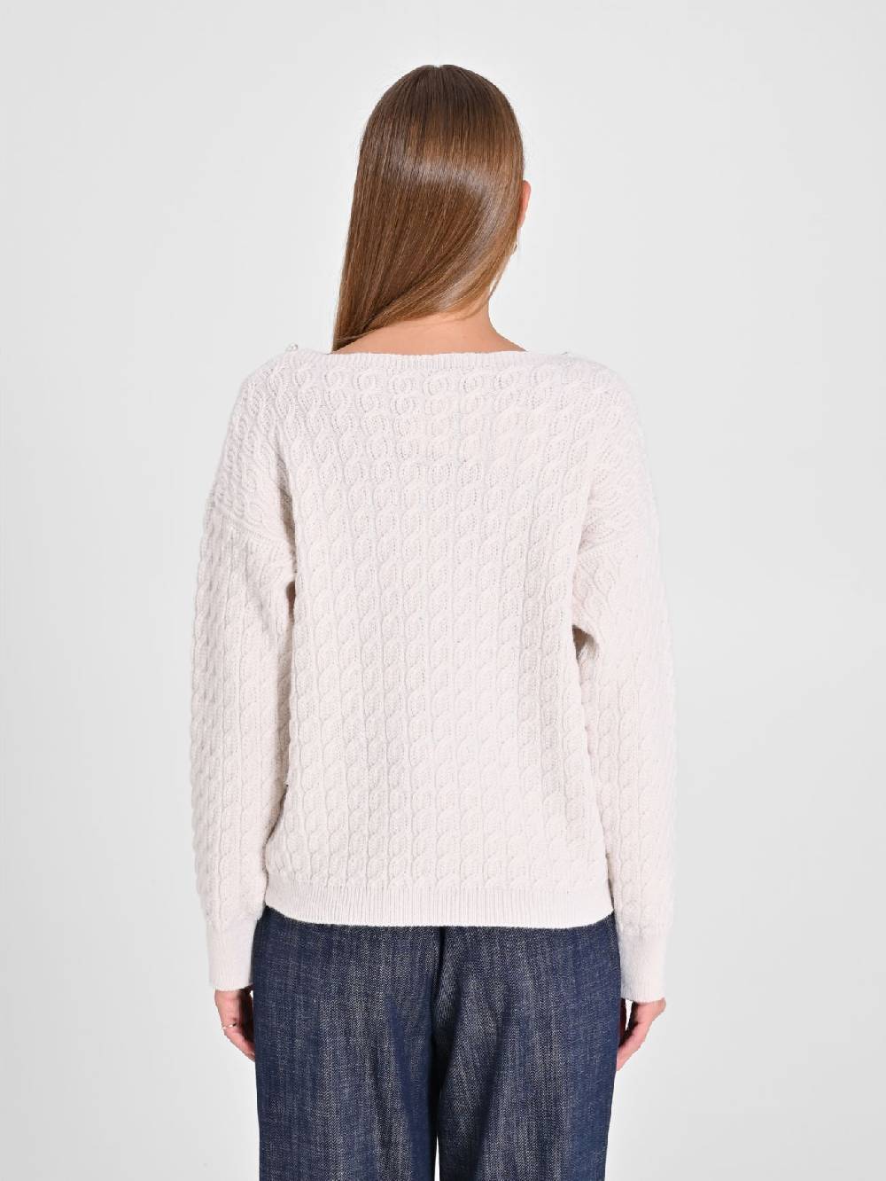 Rinascimento Maglione Bianco scollo Perle In Linea