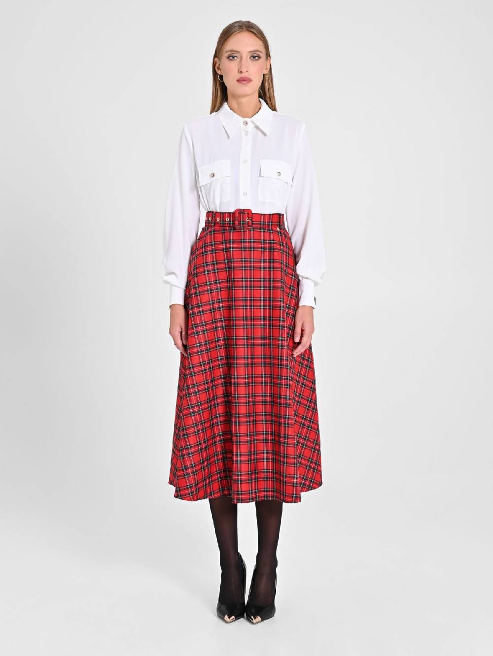 Rinascimento Gonna Midi in Tartan Nuovo