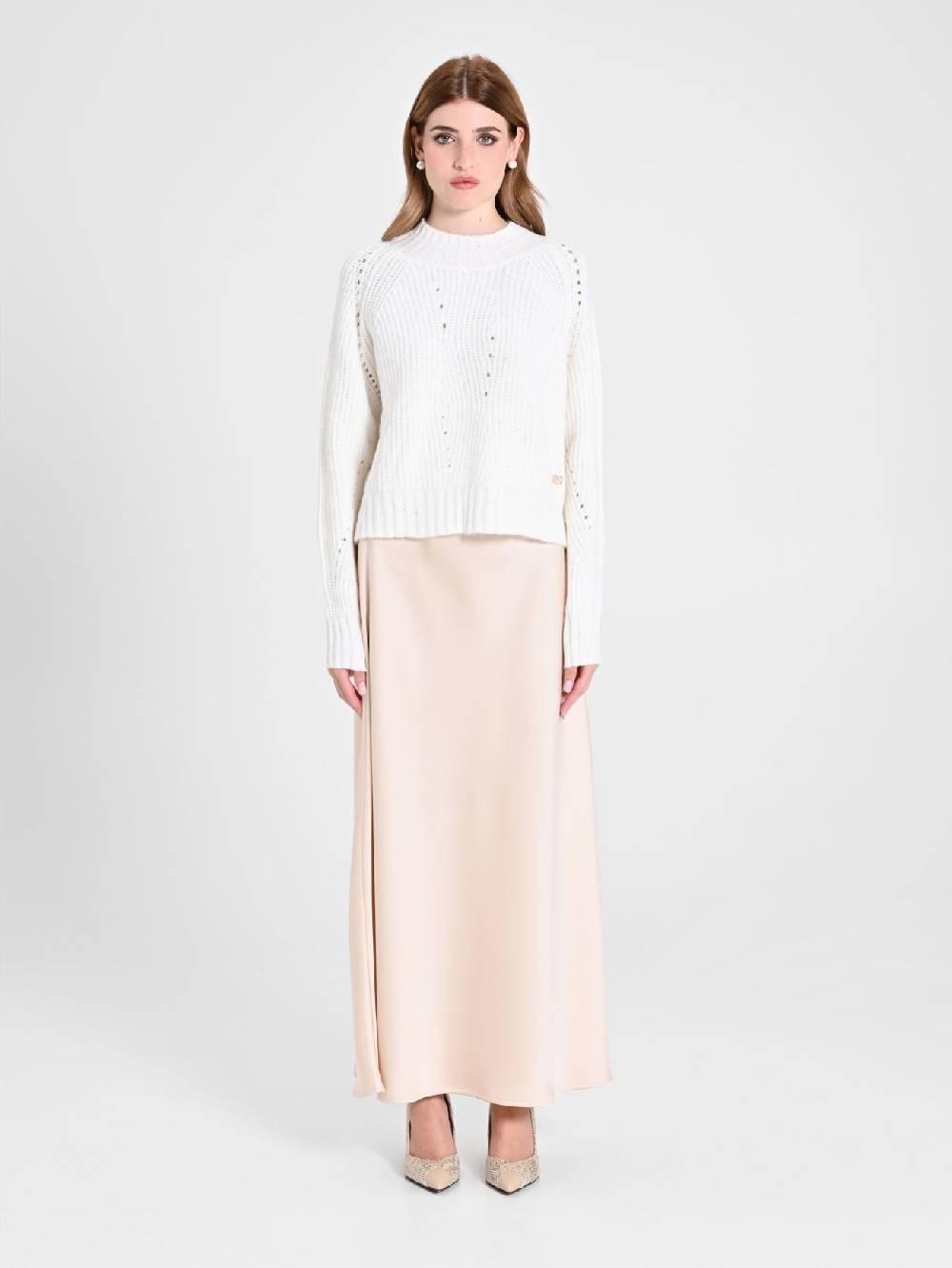 Rinascimento Maglia Bianca treccia Paillettes Convenienza
