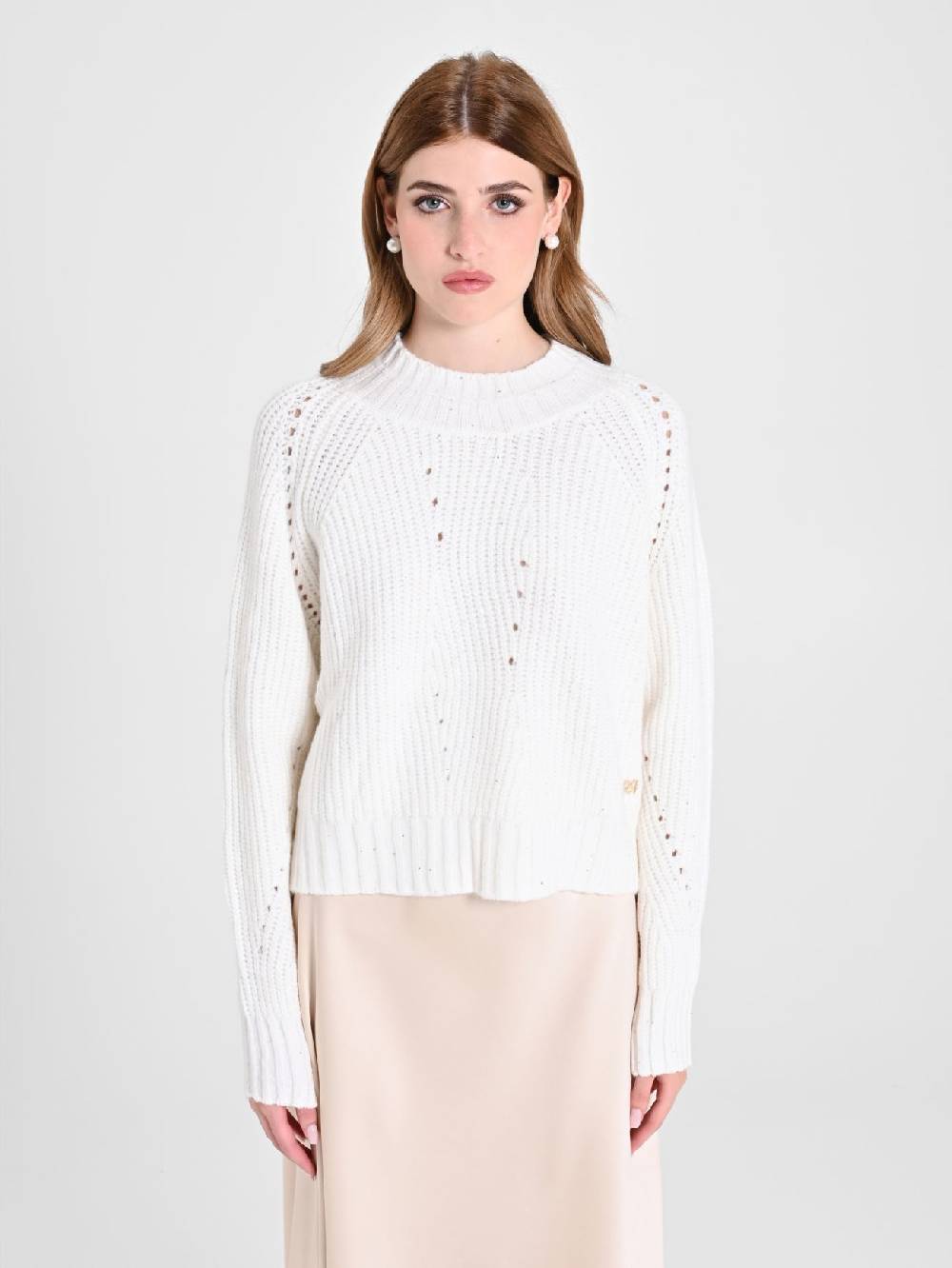 Rinascimento Maglia Bianca treccia Paillettes Convenienza