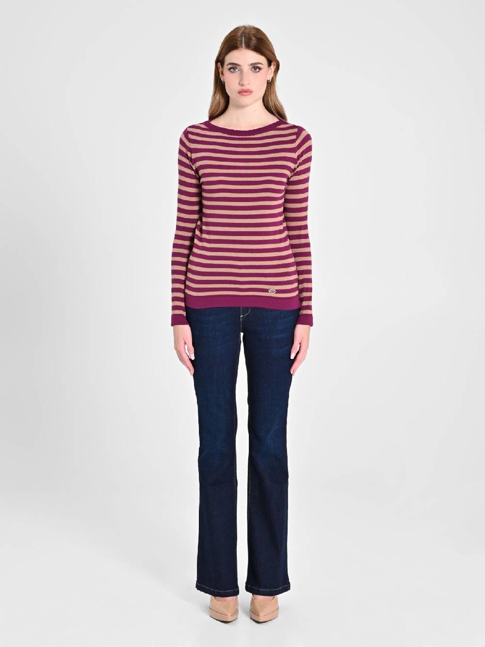 Rinascimento Maglioncino a Righe Beige & Bordeaux Offerte