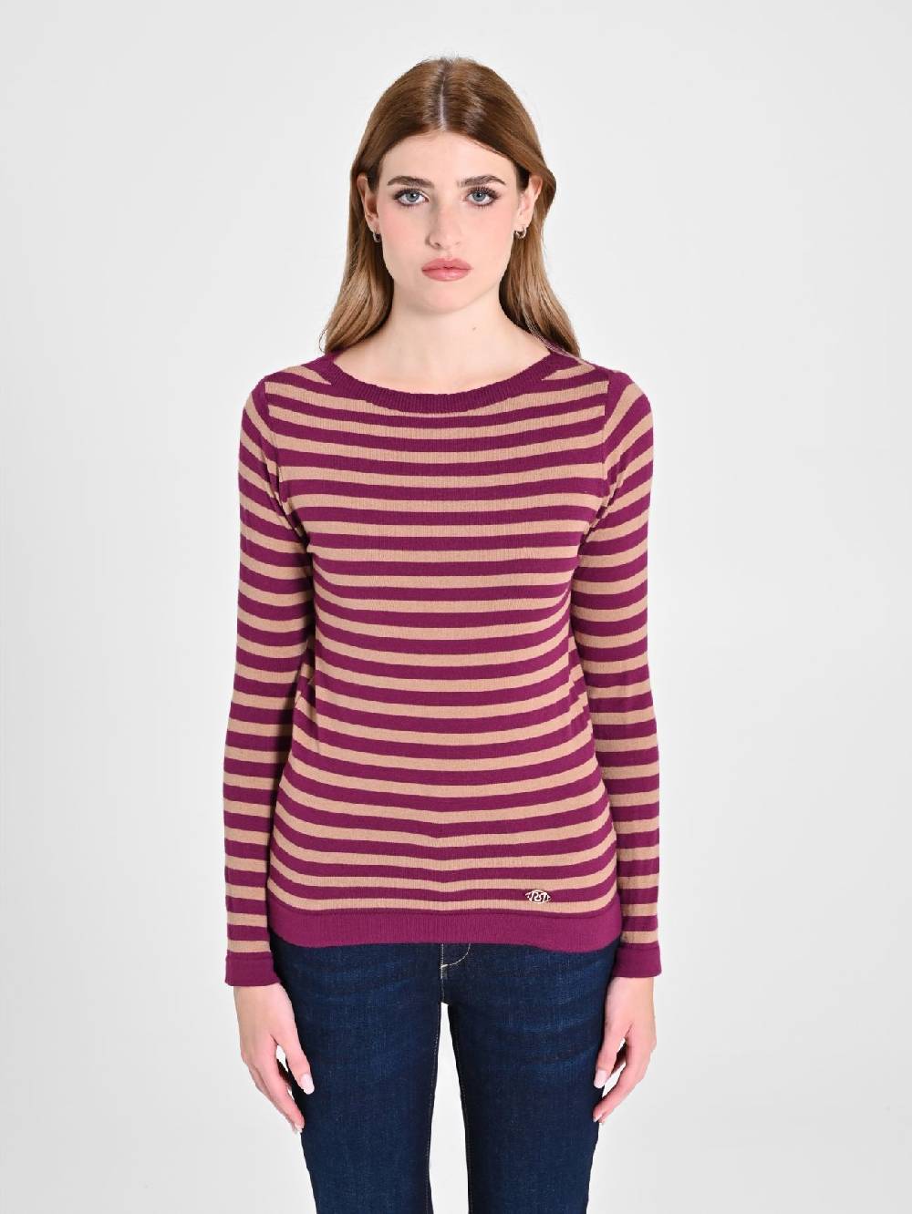 Rinascimento Maglioncino a Righe Beige & Bordeaux Offerte