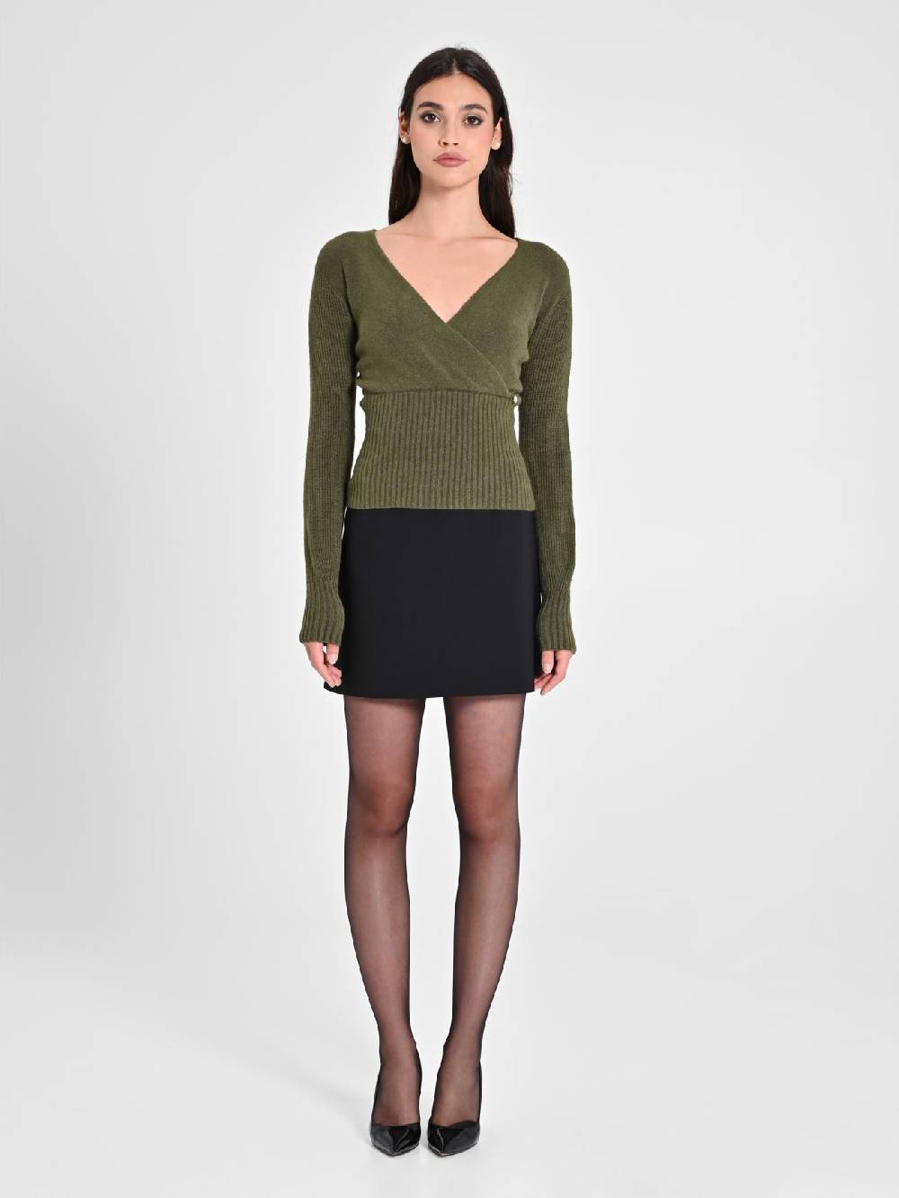 Rinascimento Maglioncino Verde con Incrocio Saldi Di Fabbrica