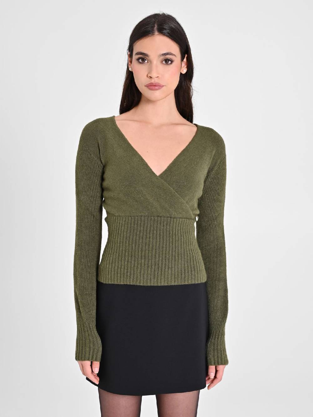 Rinascimento Maglioncino Verde con Incrocio Saldi Di Fabbrica