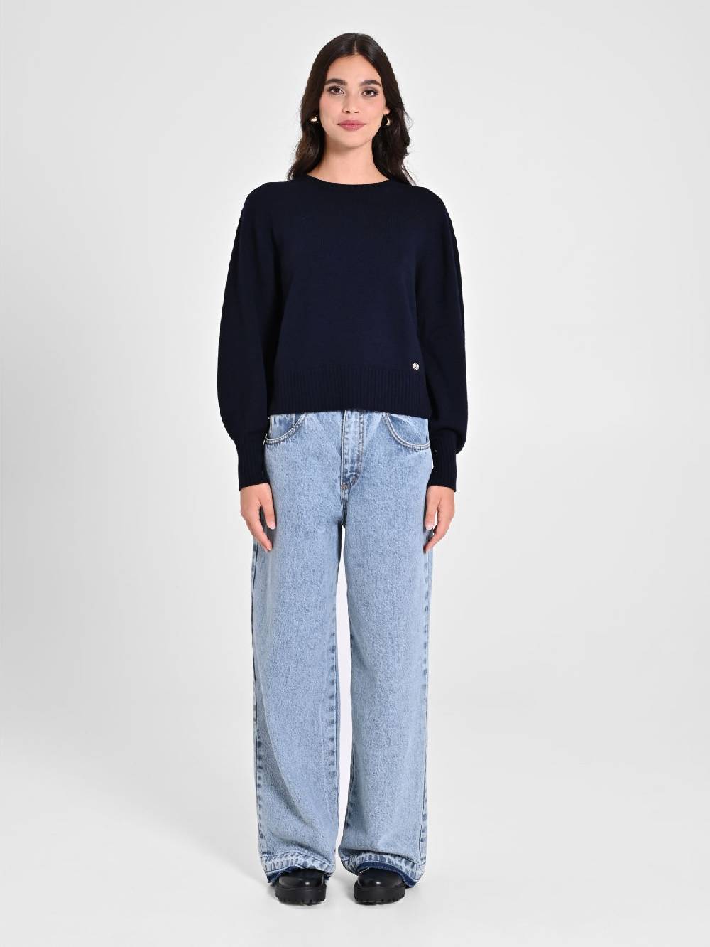 Rinascimento Maglioncino Lana Merino Extrafine Blu Donna Negozio