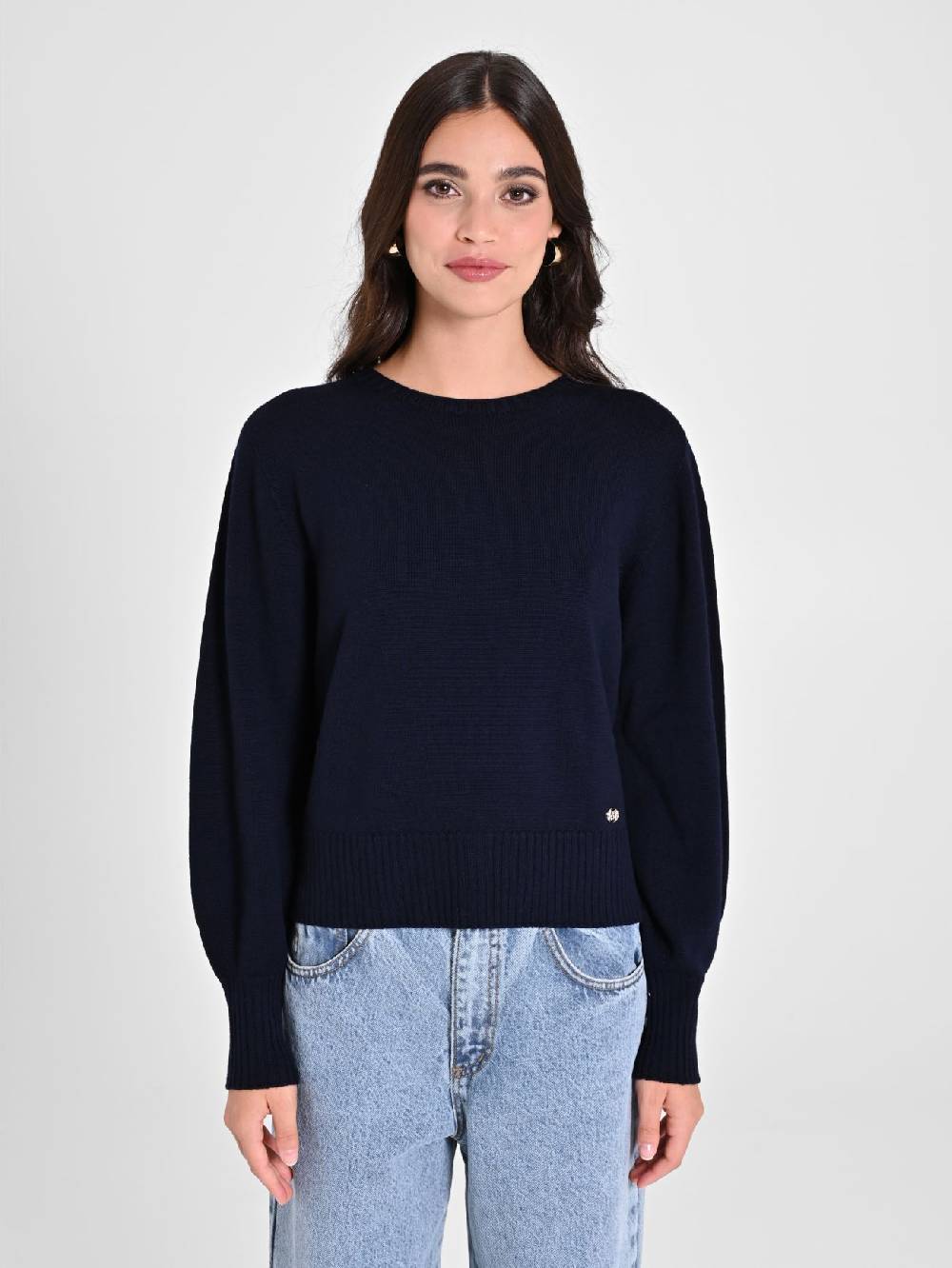 Rinascimento Maglioncino Lana Merino Extrafine Blu Donna Negozio