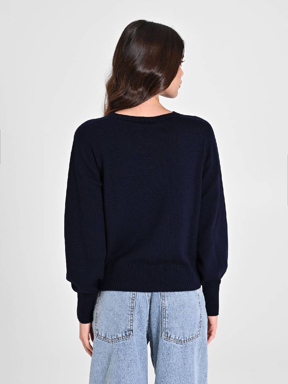 Rinascimento Maglioncino Lana Merino Extrafine Blu Donna Negozio