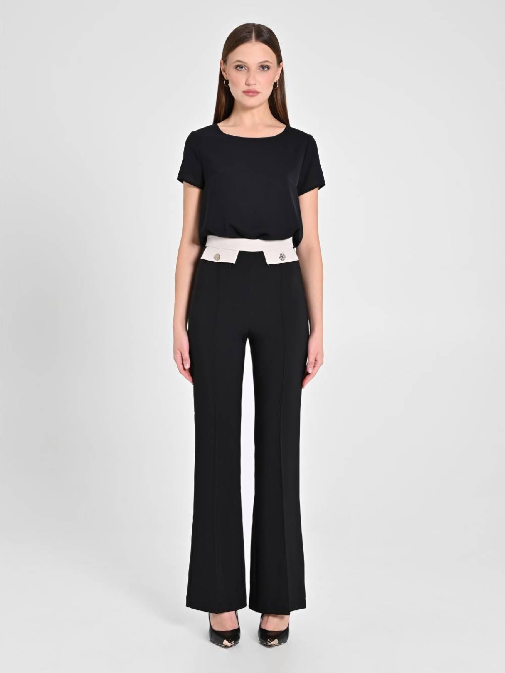 Rinascimento Pantalone Bicolor Nero & Beige Negozio online di fabbrica