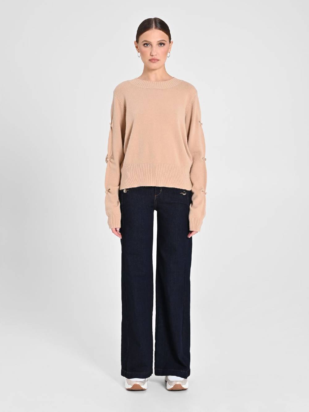 Rinascimento Maglione Cammello con Bottoni Ricoperti Flash Sale
