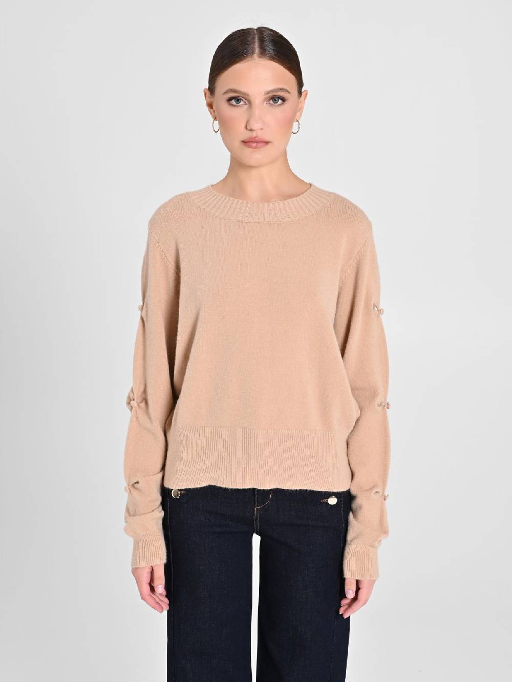 Rinascimento Maglione Cammello con Bottoni Ricoperti Flash Sale