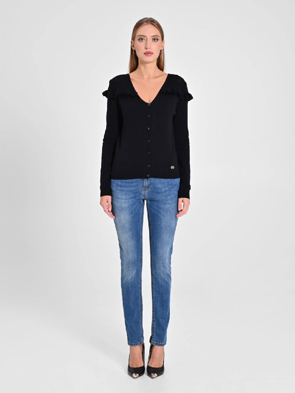 Rinascimento Cardigan Nero con Rouches Fornitura limitata