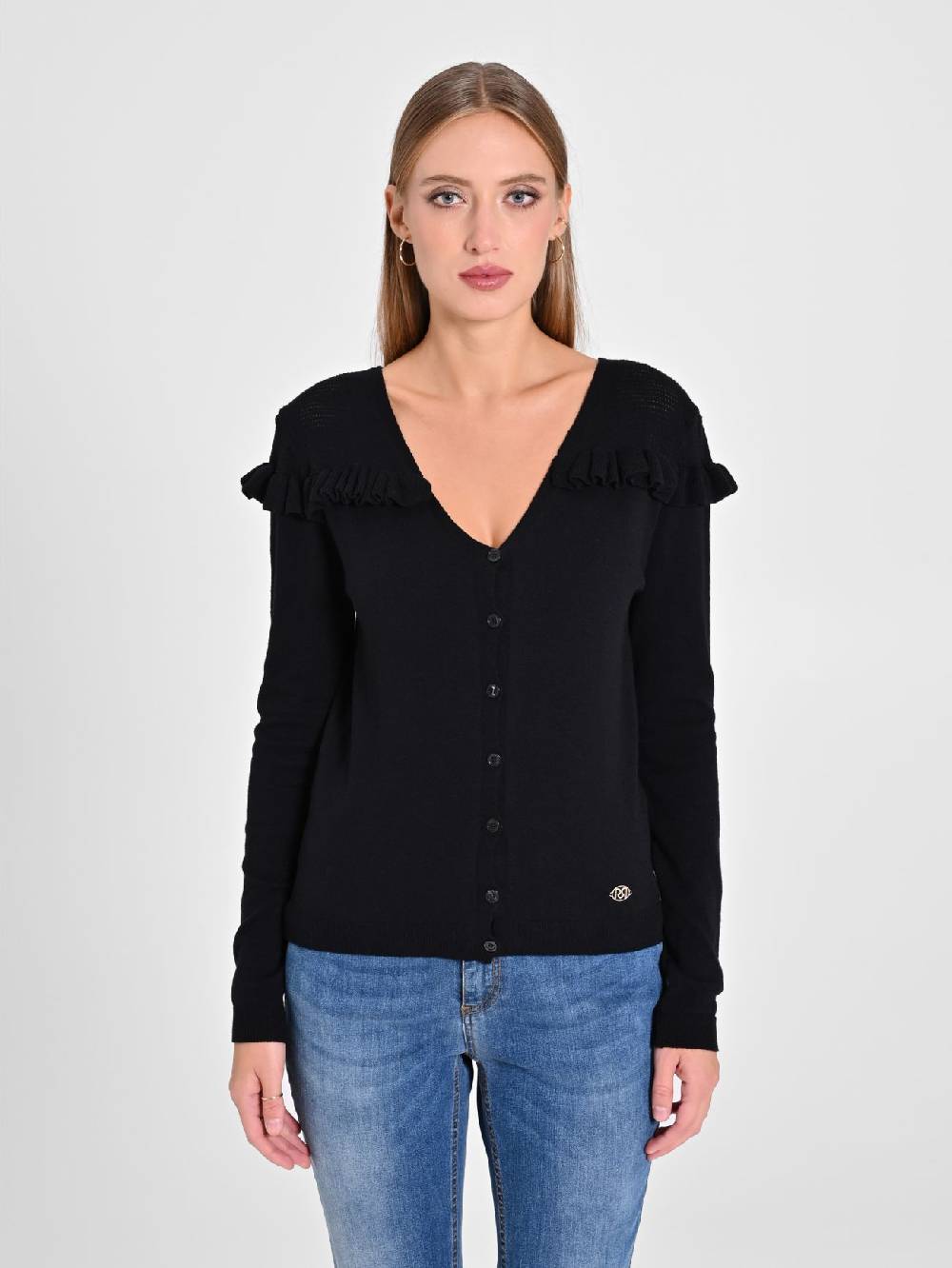 Rinascimento Cardigan Nero con Rouches Fornitura limitata