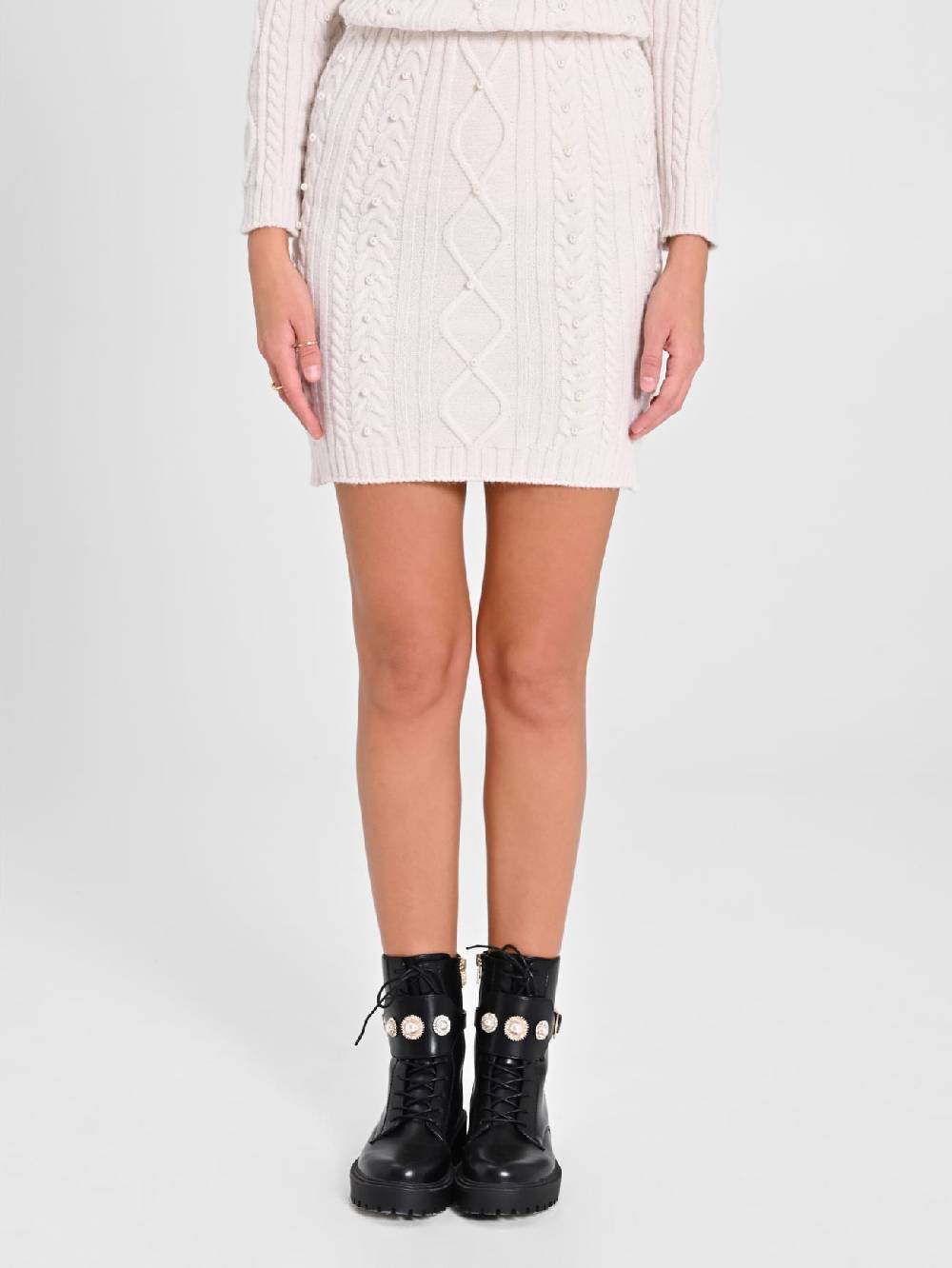 Rinascimento Gonna in Maglia Bianca con Perle Offerta esclusiva