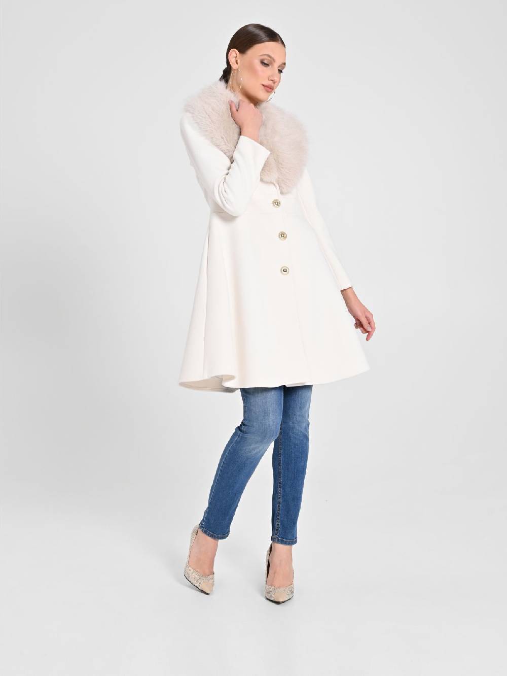 Rinascimento Cappotto Bianco con Collo effetto Pelliccia Vendite stagionali
