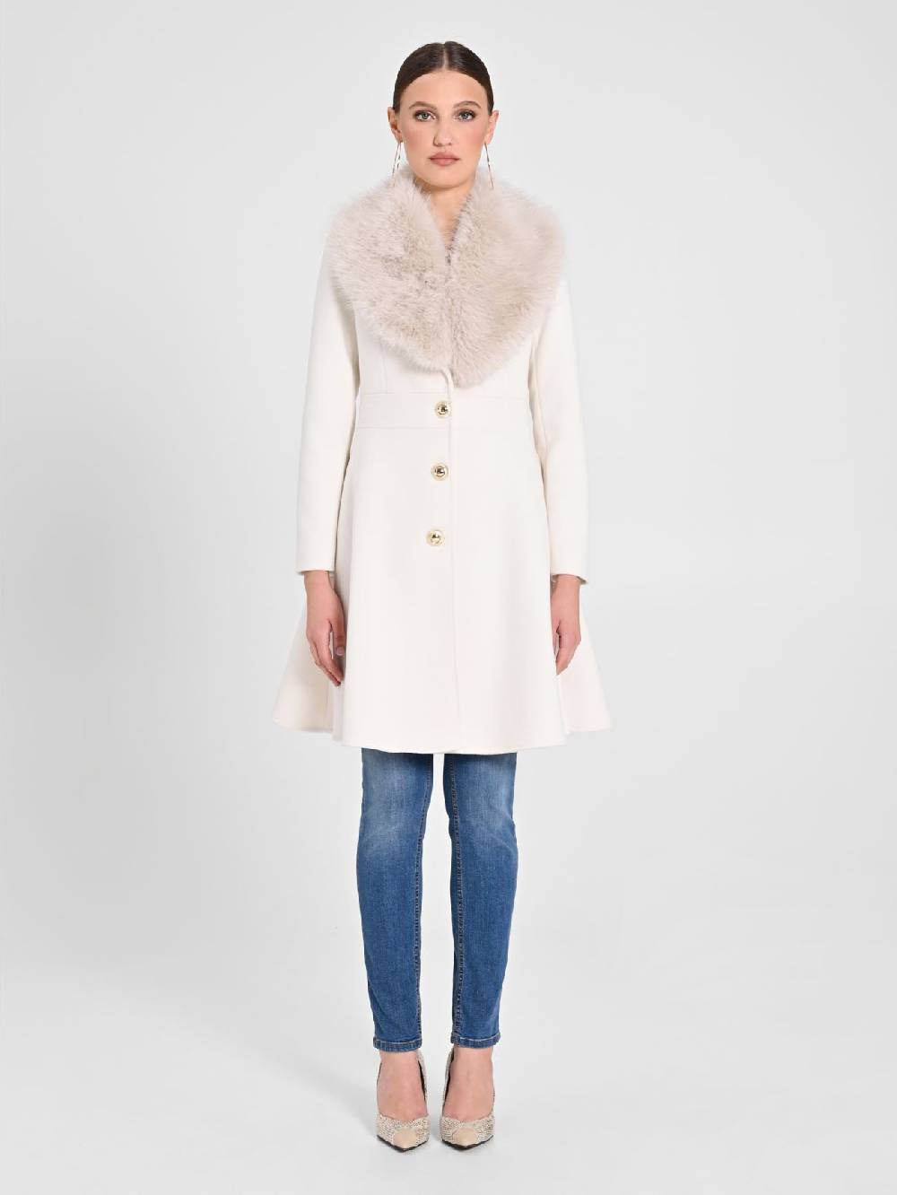 Rinascimento Cappotto Bianco con Collo effetto Pelliccia Vendite stagionali