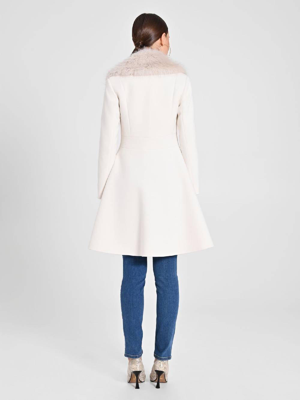 Rinascimento Cappotto Bianco con Collo effetto Pelliccia Vendite stagionali