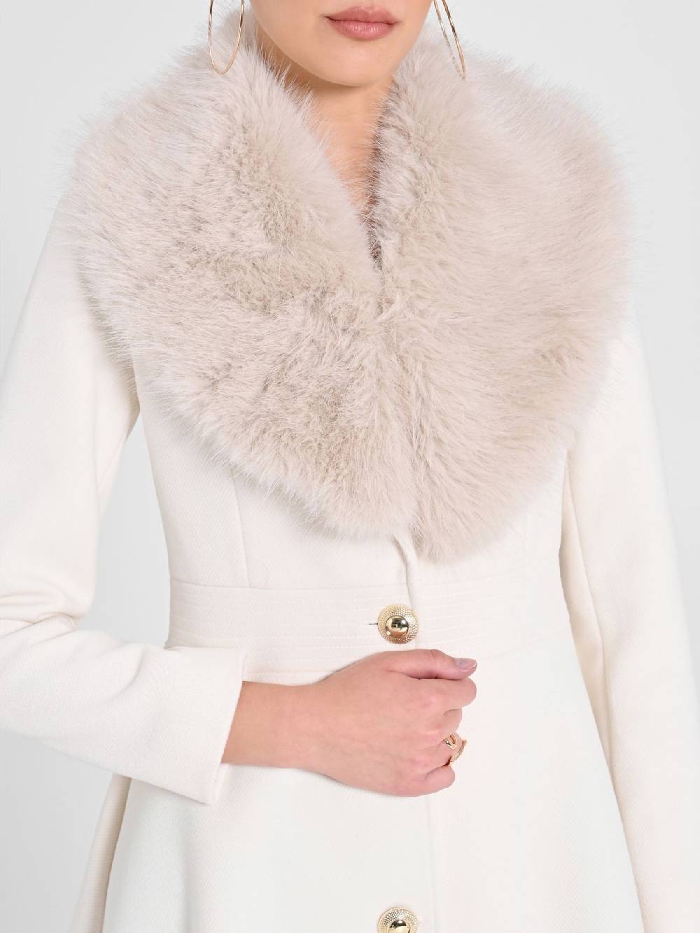Rinascimento Cappotto Bianco con Collo effetto Pelliccia Vendite stagionali