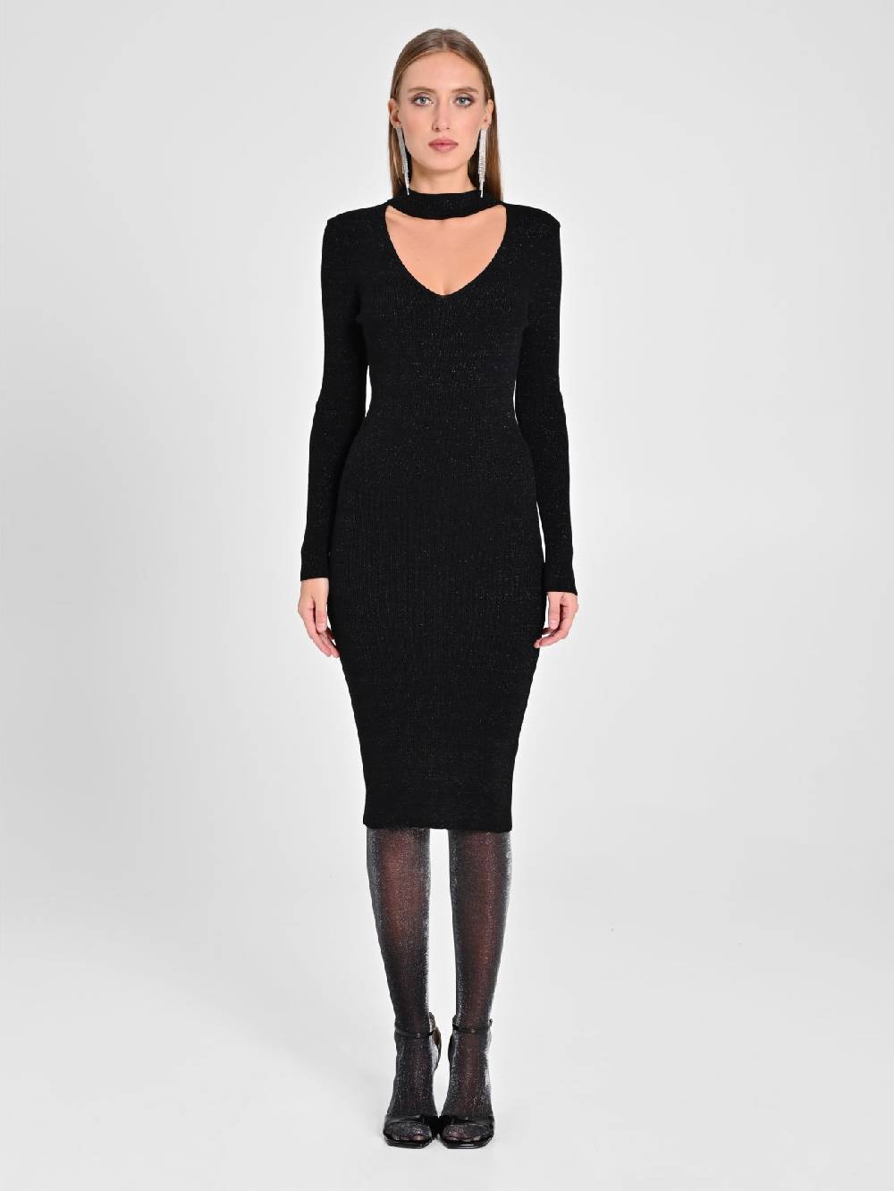 Rinascimento Abito Nero Lurex in Maglia Cyber Monday