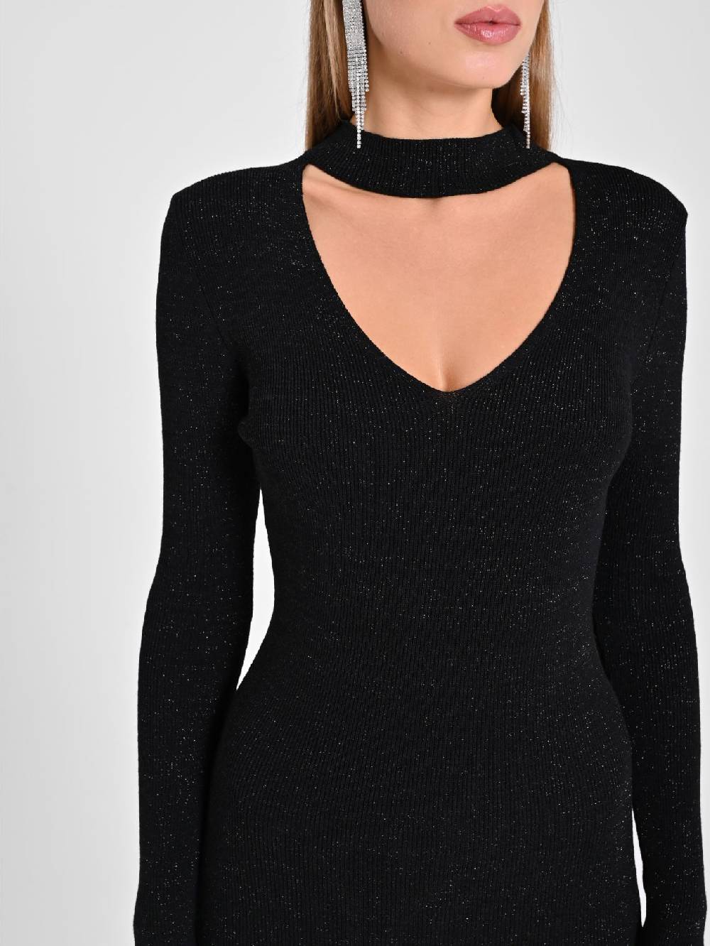 Rinascimento Abito Nero Lurex in Maglia Cyber Monday
