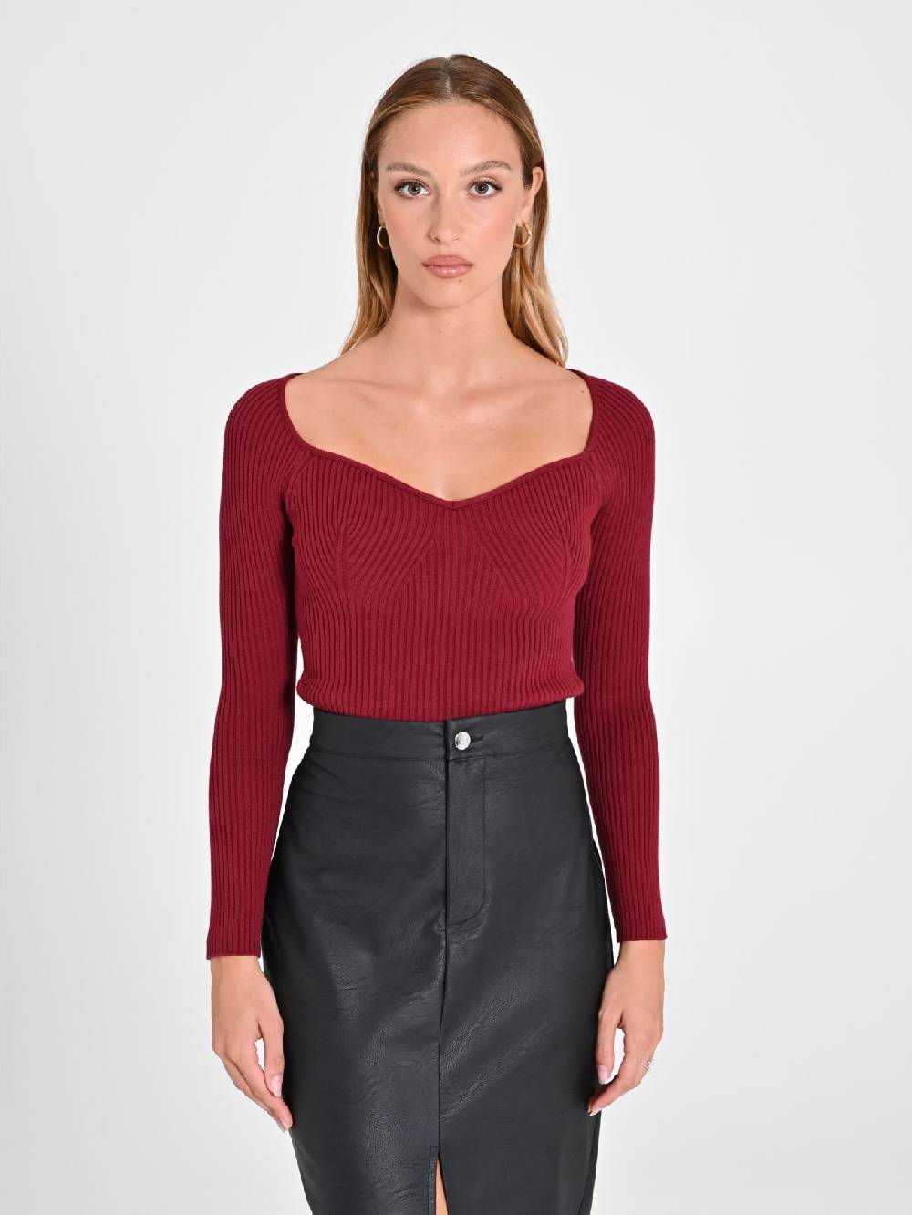 Rinascimento Maglia Bordeaux con Scollo a Cuore Offerte esclusive