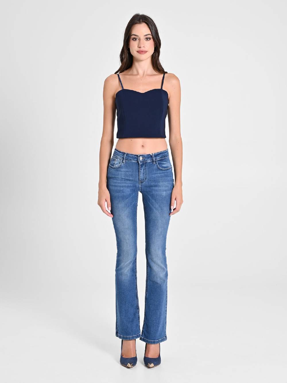 Rinascimento Crop Top Blu con Scollo a Cuore Prezzo basso