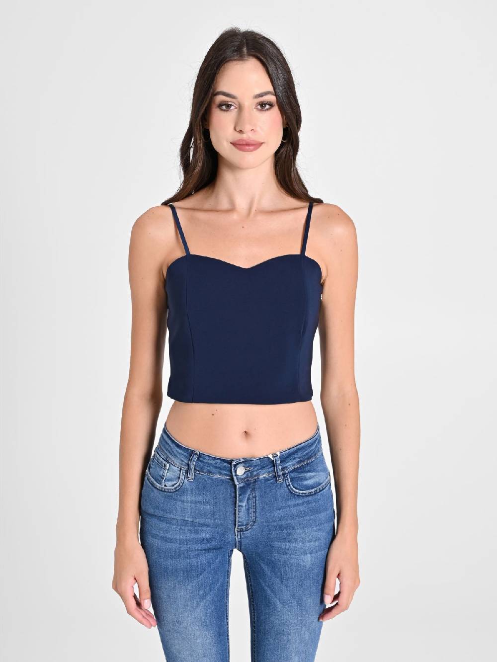 Rinascimento Crop Top Blu con Scollo a Cuore Prezzo basso