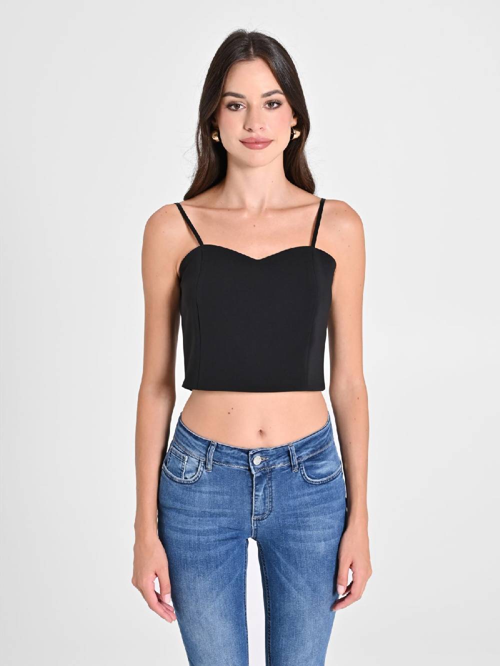 Rinascimento Crop Top Nero con Scollo a Cuore Super Saving Price