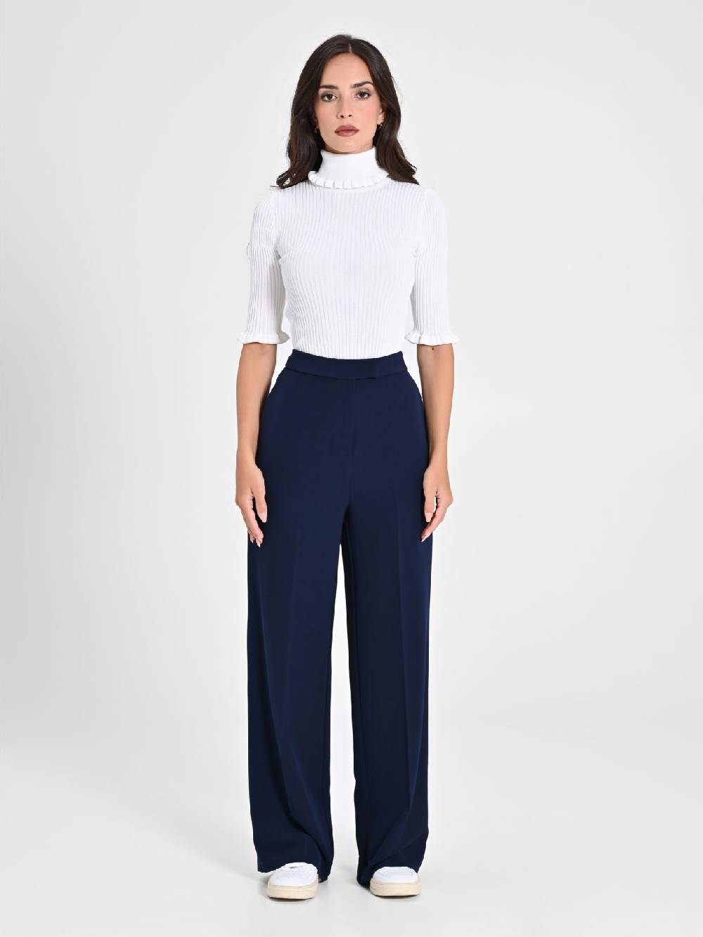 Rinascimento Pantalone Palazzo Blu in Crepe Consegna Veloce