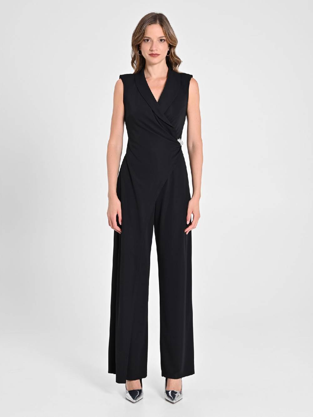 Rinascimento Tuta Tuxedo in Tessuto Fluido Nero Sconto