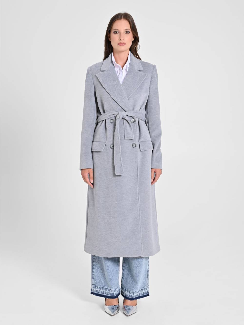 Rinascimento Maxi Cappotto Grigio con Cintura Flash Sale