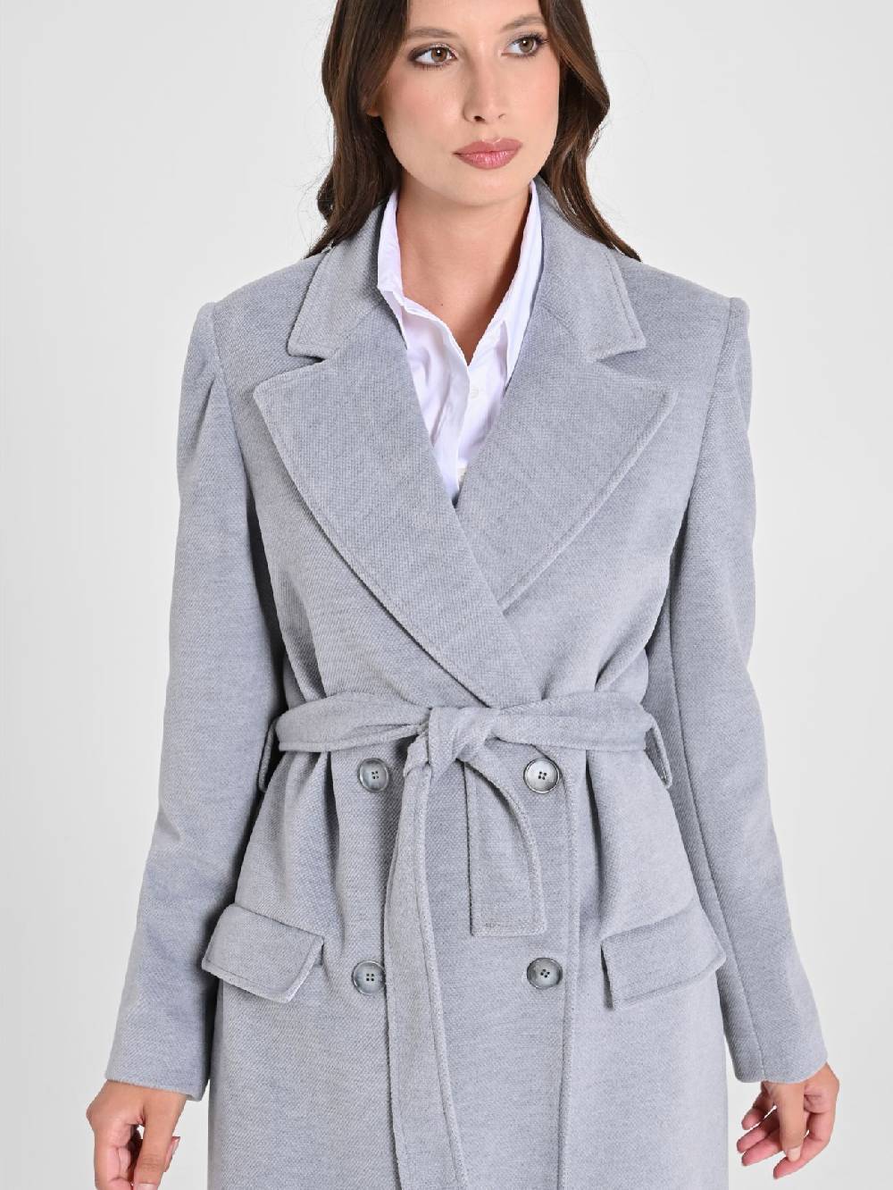 Rinascimento Maxi Cappotto Grigio con Cintura Flash Sale