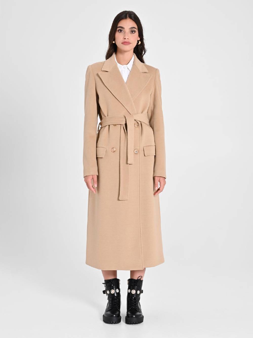 Rinascimento Maxi Cappotto Cammello con Cintura Fornitura limitata
