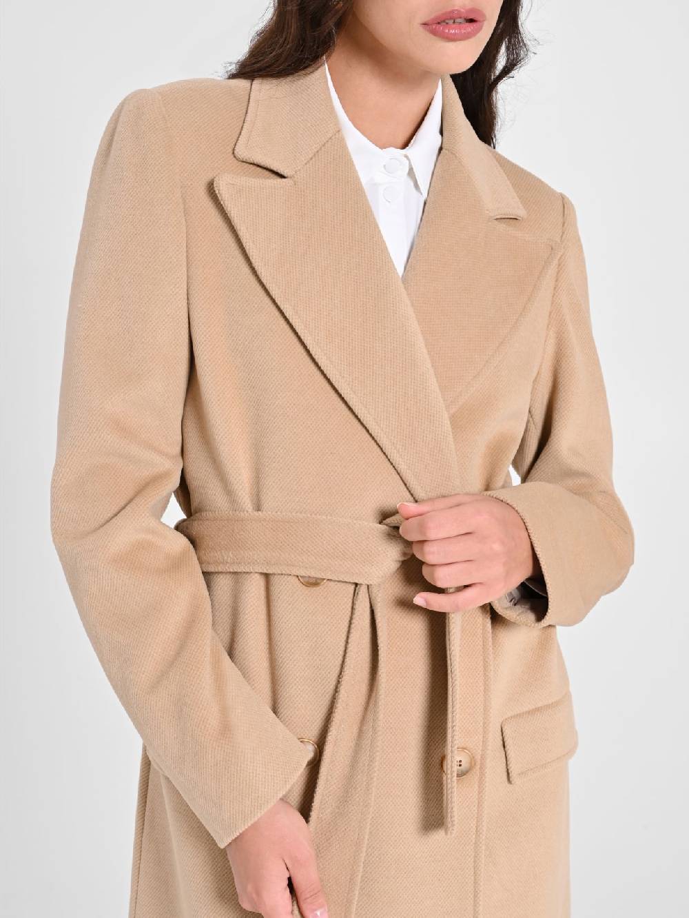 Rinascimento Maxi Cappotto Cammello con Cintura Fornitura limitata