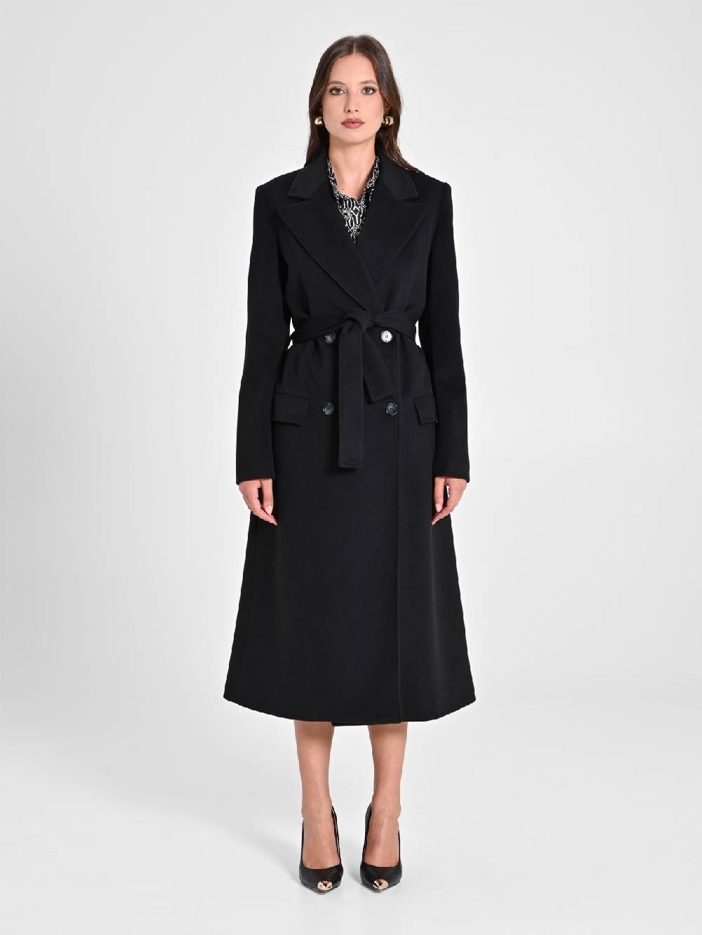 Rinascimento Maxi Cappotto Nero con Cintura Shopping online