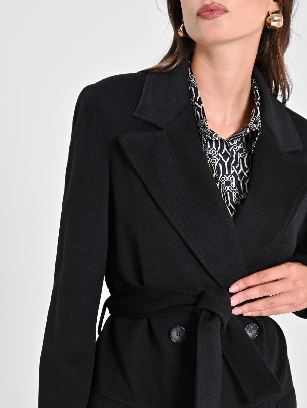 Rinascimento Maxi Cappotto Nero con Cintura Shopping online
