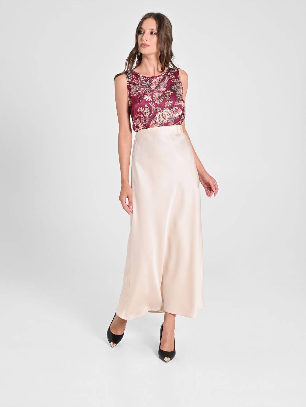Rinascimento Gonna Midi in Envers Satin Offerte speciali