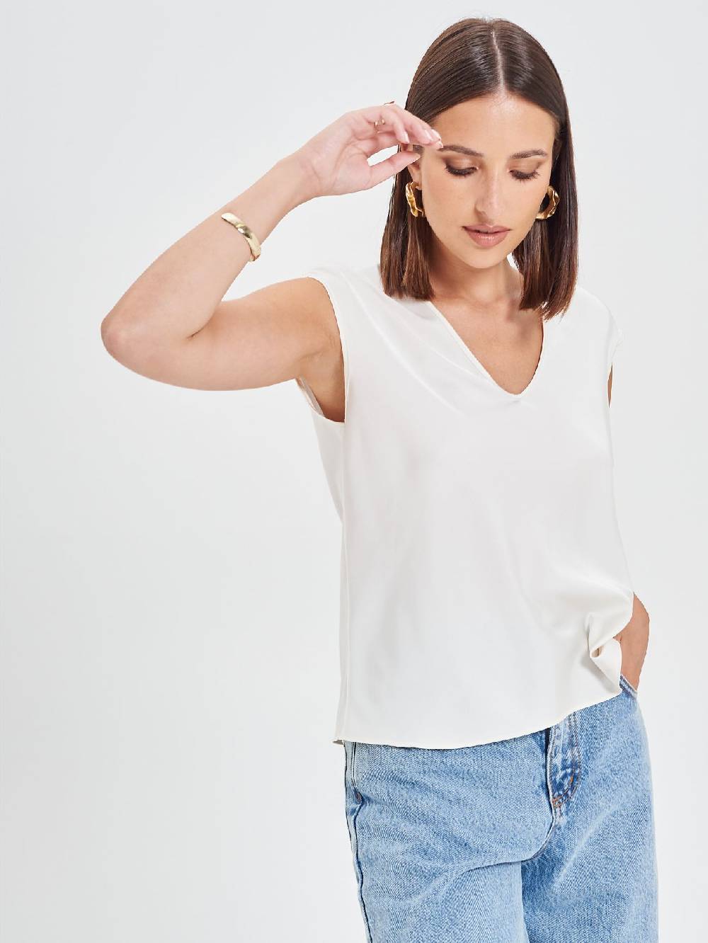 Rinascimento Blusa in Raso Bianco Avorio Fino al 65% di sconto