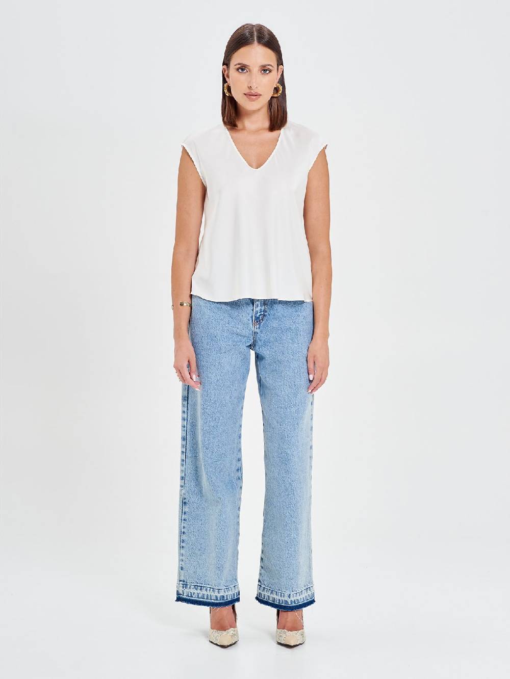Rinascimento Blusa in Raso Bianco Avorio Fino al 65% di sconto