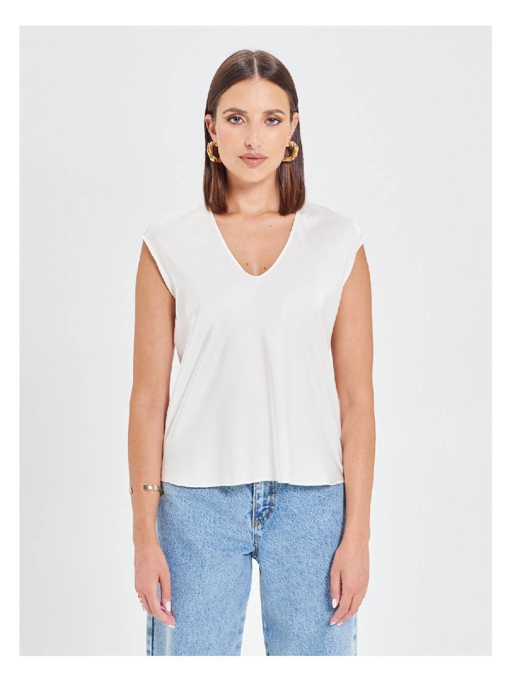 Rinascimento Blusa in Raso Bianco Avorio Fino al 65% di sconto