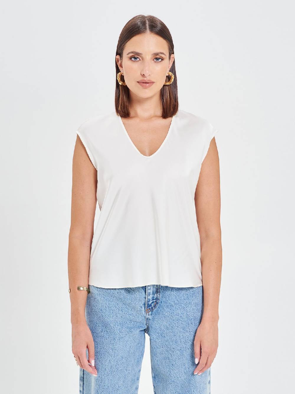 Rinascimento Blusa in Raso Bianco Avorio Fino al 65% di sconto