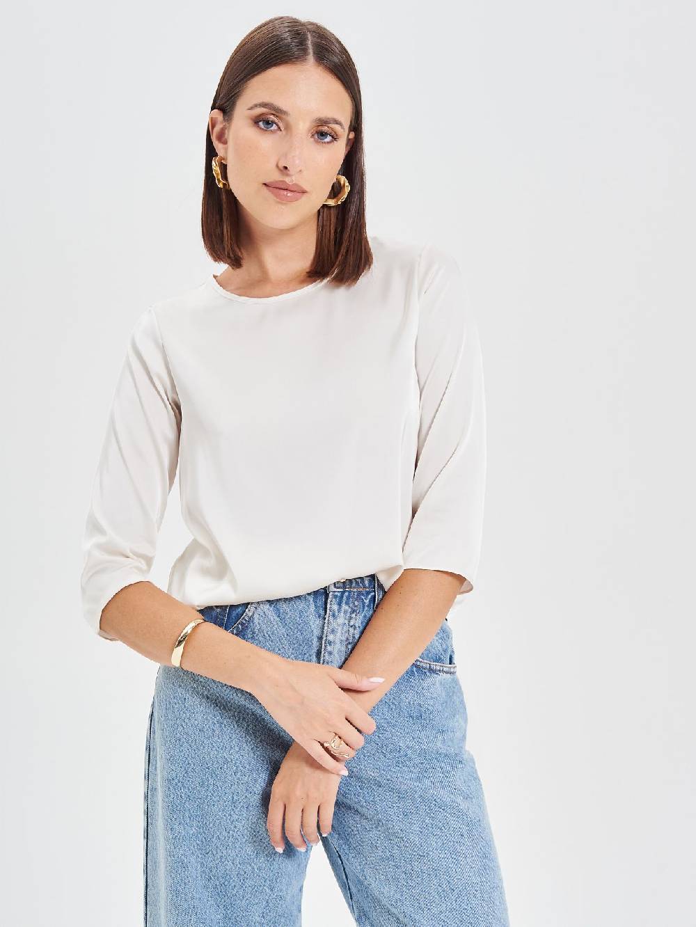 Rinascimento Blusa in Raso Bianco Avorio Only for today