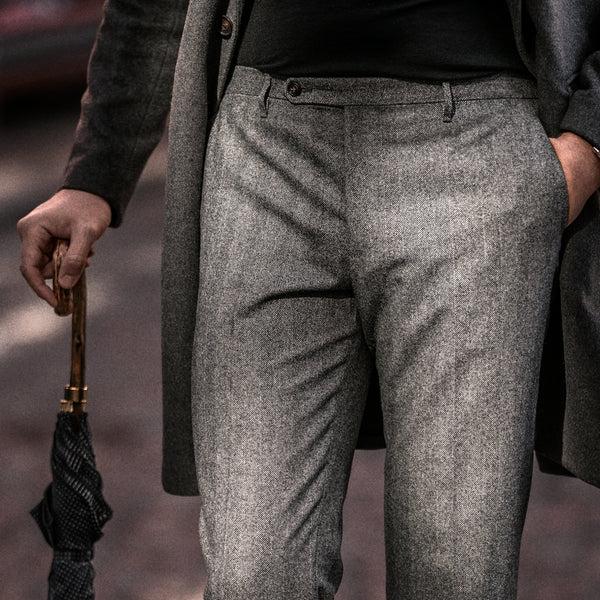 Rota Winter Grey herringbone flannel trousers Promozione