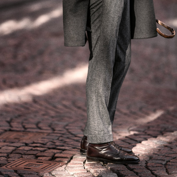 Rota Winter Grey herringbone flannel trousers Promozione