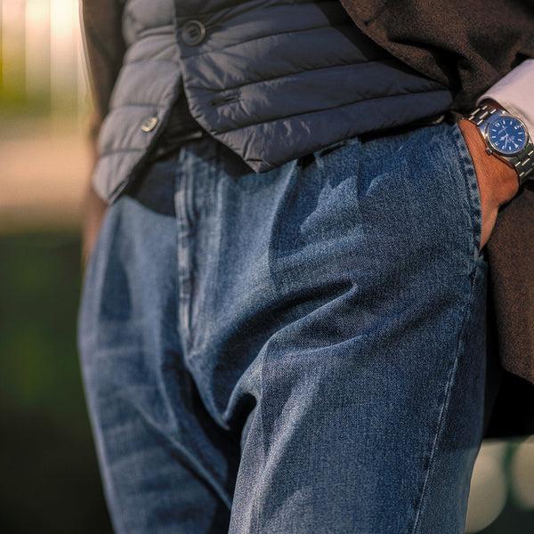 Rota Sport Winter Blue denim cotton sport trousers 2 Pleats Economico