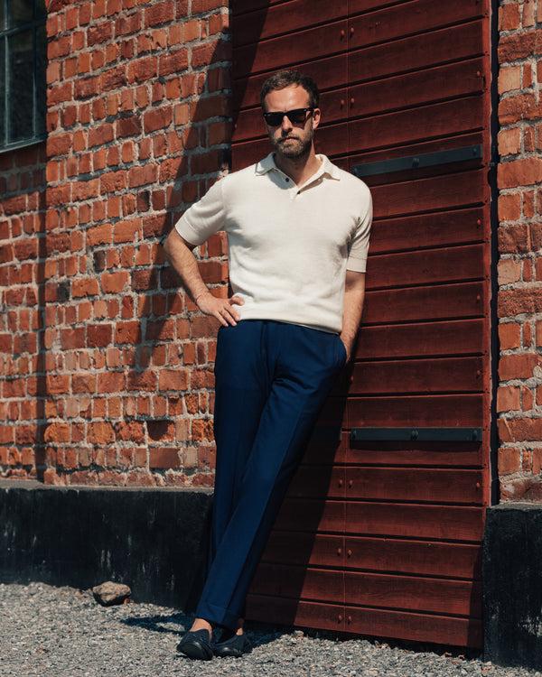 Rota Summer Medium blue pair of regular fit wool trousers Outlet