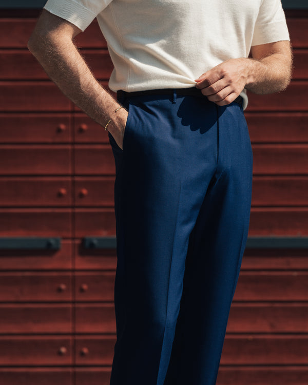 Rota Summer Medium blue pair of regular fit wool trousers Outlet