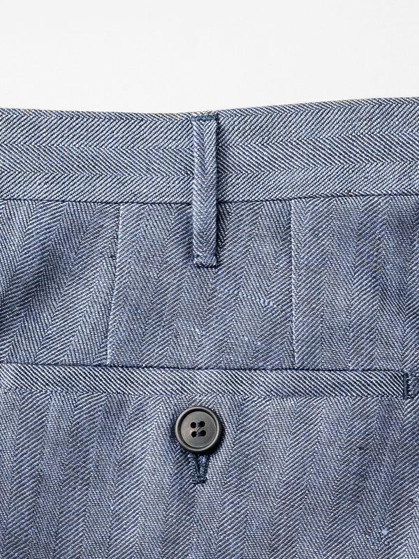 Rota Summer Medium blue herringbone pair of regular fit linen trousers Saldi
