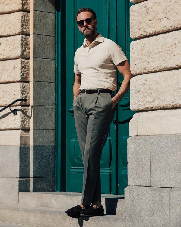 Rota Four Seasons Green pair of regular fit cotton trousers Vendita Calda