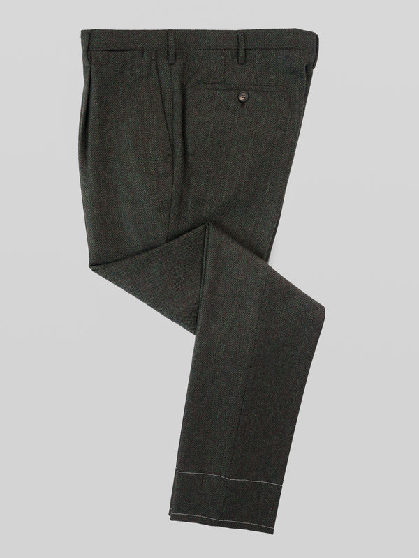 Rota Winter Green melange herringbone wool cashmere trousers Vendita