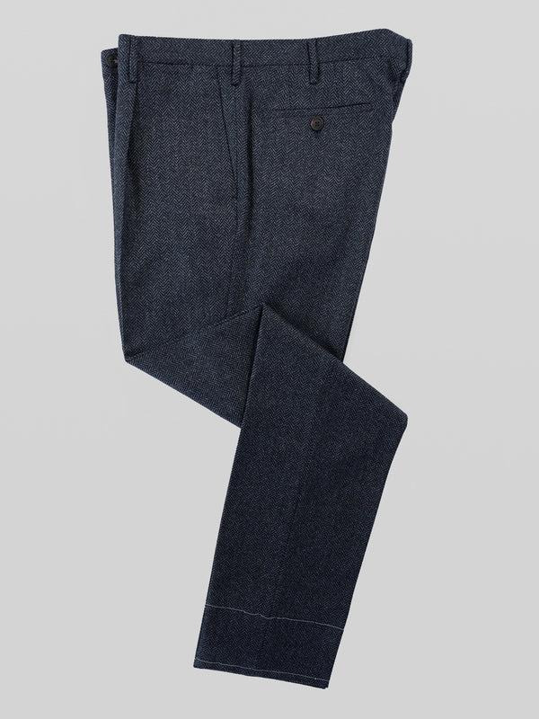 Rota Winter Blue melange herringbone wool cashmere trousers Promozione